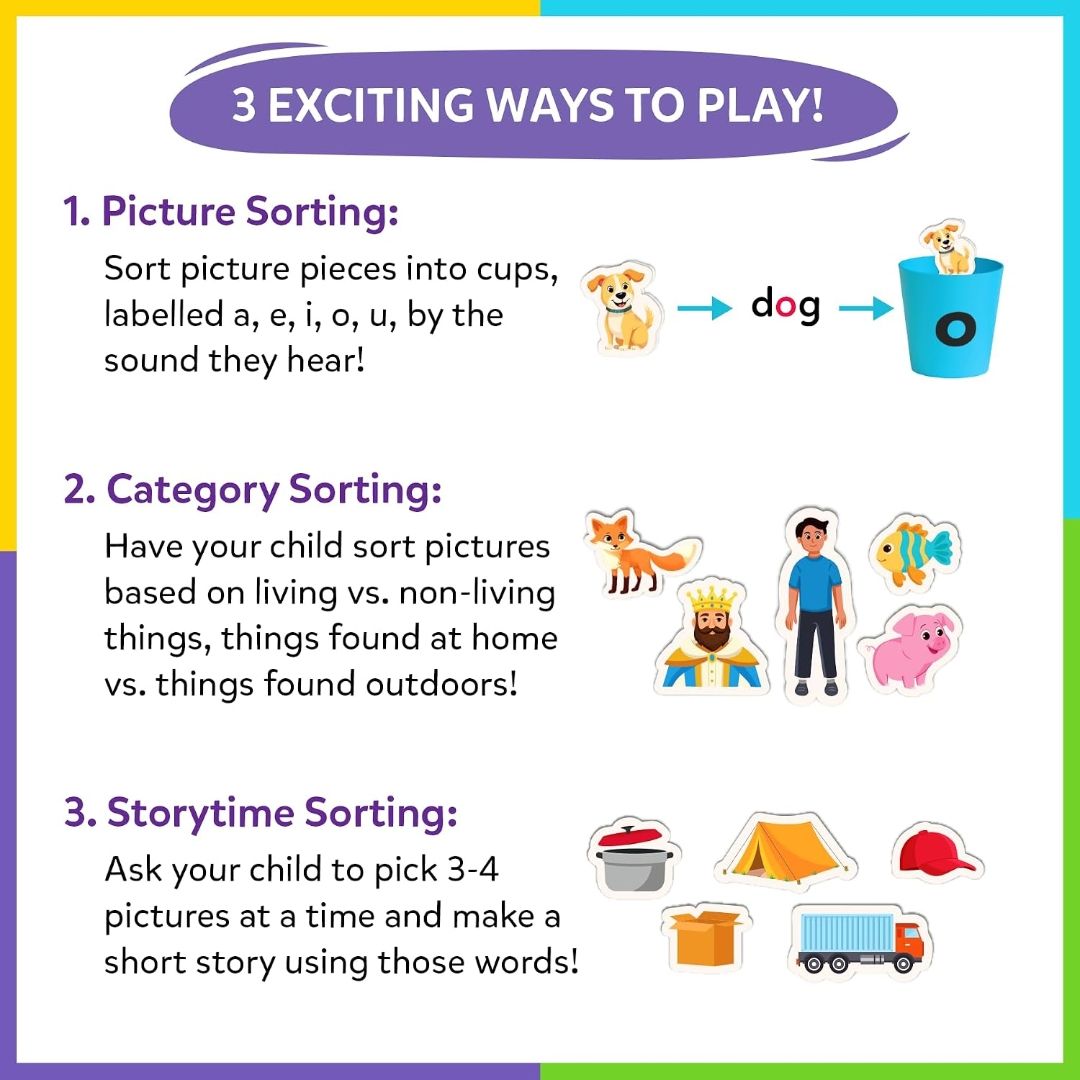 Skillmatics Phonics Sorter – Vowel Sorting & Early Reading, Montessori
Short Vowel Sounds, Phonemic Awareness for Preschool & Kindergarten, Educational Gift for Boys & Girls Ages 4, 5, 6, 7 view 7