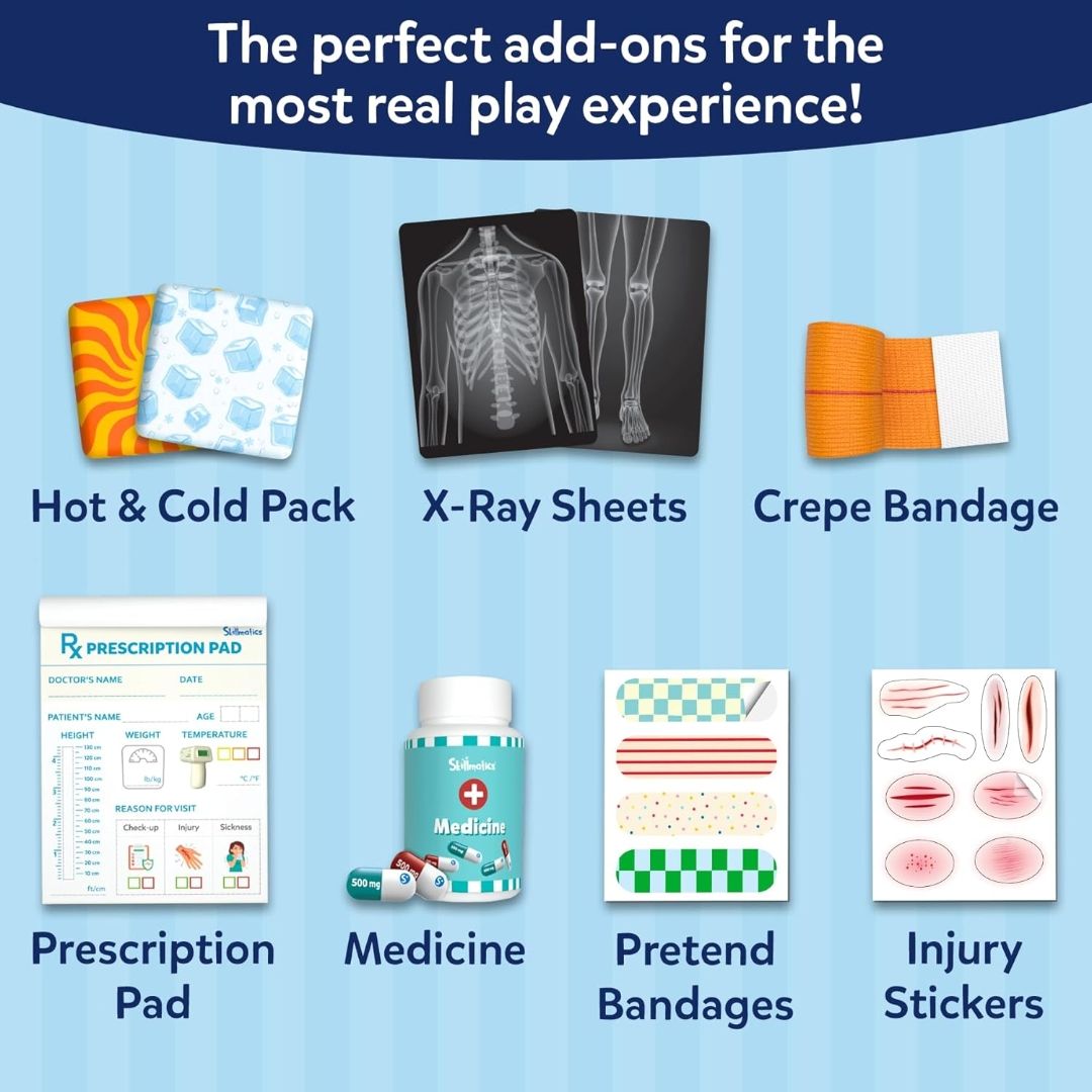 Skillmatics Doctor Set for Kids – 35+ Piece Interactive Pretend Play Kit
Medical Interactive Tool Kit, Thermometer, BP Monitor, X–Ray Sheets, Role Play Toy, Gift for Ages 4–8 view 9