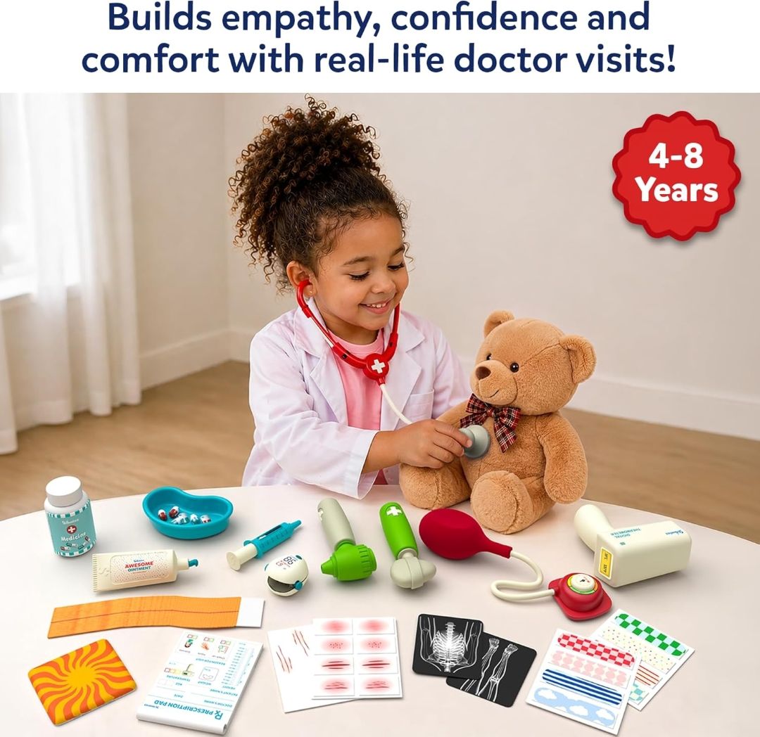 Skillmatics Doctor Set for Kids – 35+ Piece Interactive Pretend Play Kit
Medical Interactive Tool Kit, Thermometer, BP Monitor, X–Ray Sheets, Role Play Toy, Gift for Ages 4–8 view 5