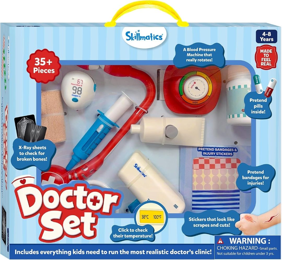 Skillmatics Doctor Set for Kids – 35+ Piece Interactive Pretend Play Kit
Medical Interactive Tool Kit, Thermometer, BP Monitor, X–Ray Sheets, Role Play Toy, Gift for Ages 4–8 view 7
