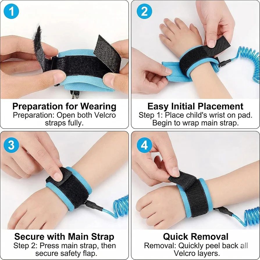 Anti-Lost Wrist Band for Kids | Lock Safety Harness | Soft Adjustable Wrist Strap with Durable Stainless Steel Coil | Baby Walking Leash for Travel, Shopping & Public Places view 4