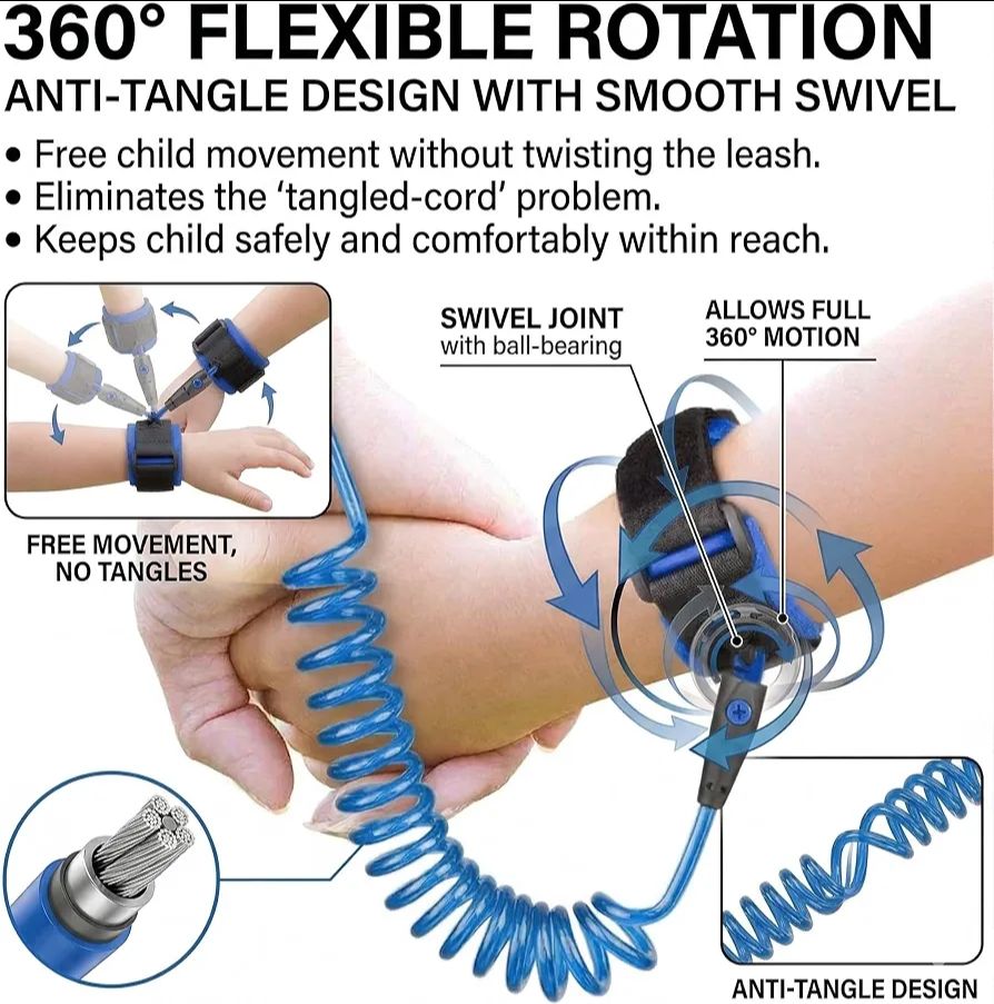 Anti-Lost Wrist Band for Kids | Lock Safety Harness | Soft Adjustable Wrist Strap with Durable Stainless Steel Coil | Baby Walking Leash for Travel, Shopping & Public Places view 8