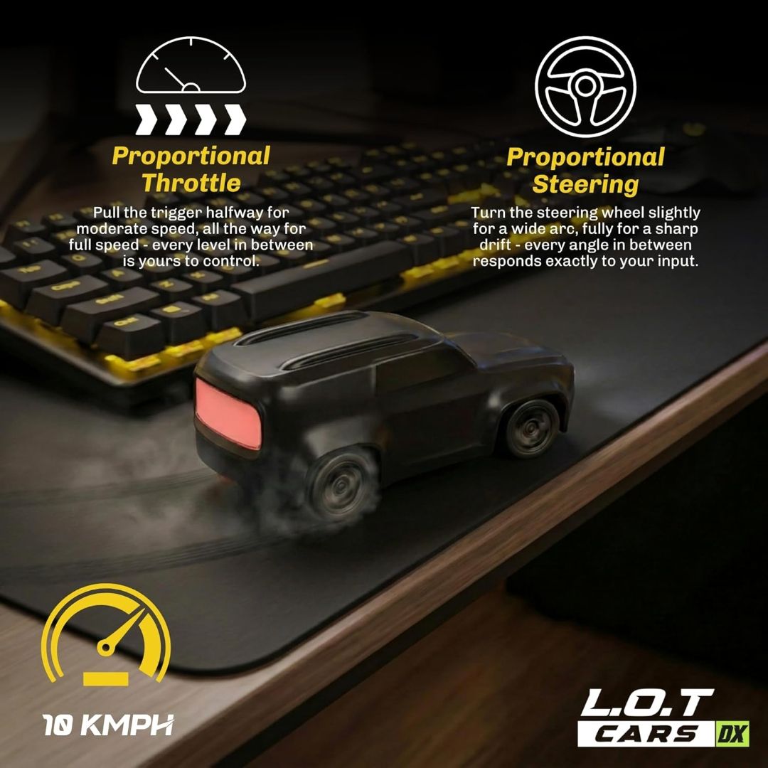 L.O.T Cars Dash Mini Rc Drift Car | 2.4Ghz, 1:64 Scale | RC Car 4x4, RC Drifting, Drift Car Remote Control, Proportional Steering, Dual-Speed Modes & Lights with 100m Remote Range (Black) view 3