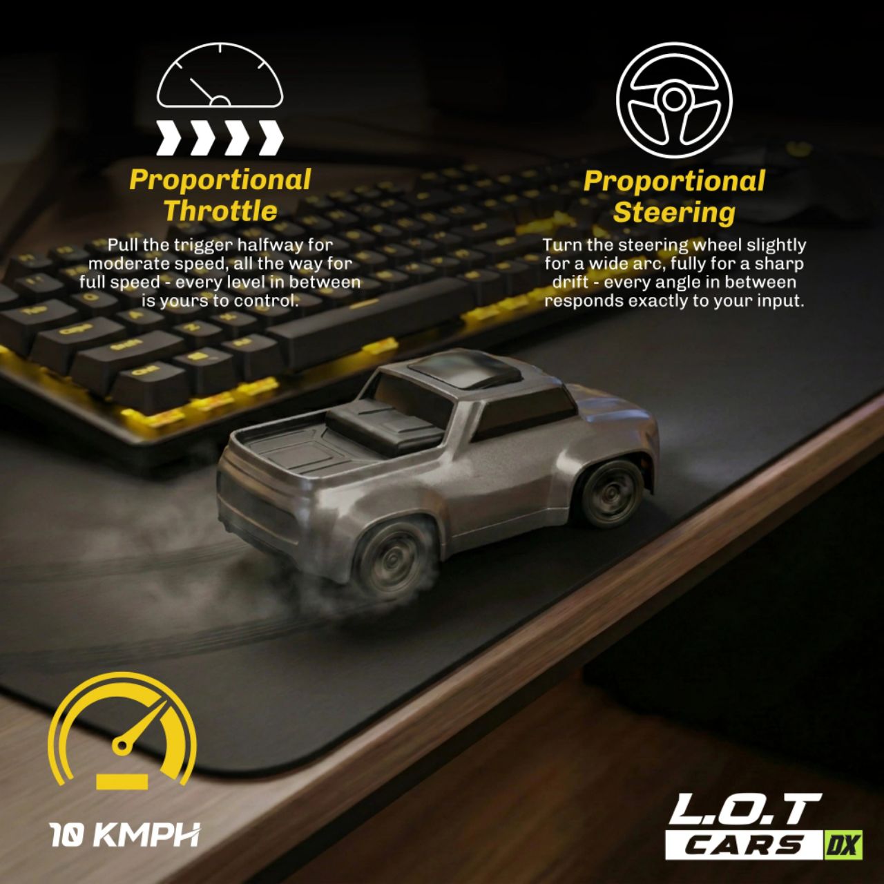 L.O.T Cars Dash Mini Rc Drift Car | 2.4Ghz, 1:64 Scale | RC Car 4x4, RC Drifting, Drift Car Remote Control, Proportional Steering, Dual-Speed Modes & Lights with 100m Remote Range Dash Base Silver view 4
