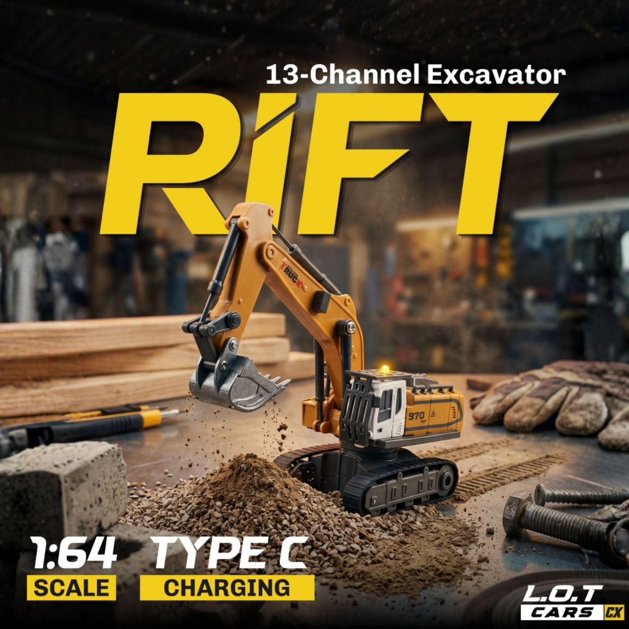 L.O.T Cars Rift - 1:64 Scale Tabletop RC Excavator . view 2