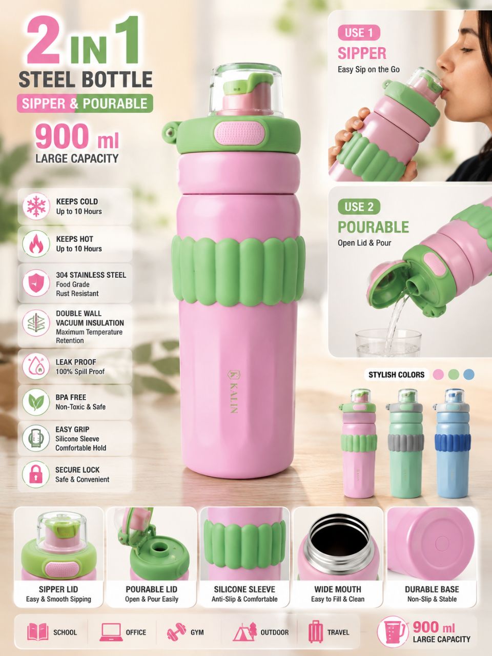 Kacaron Stainless Steel Water Bottle view 2