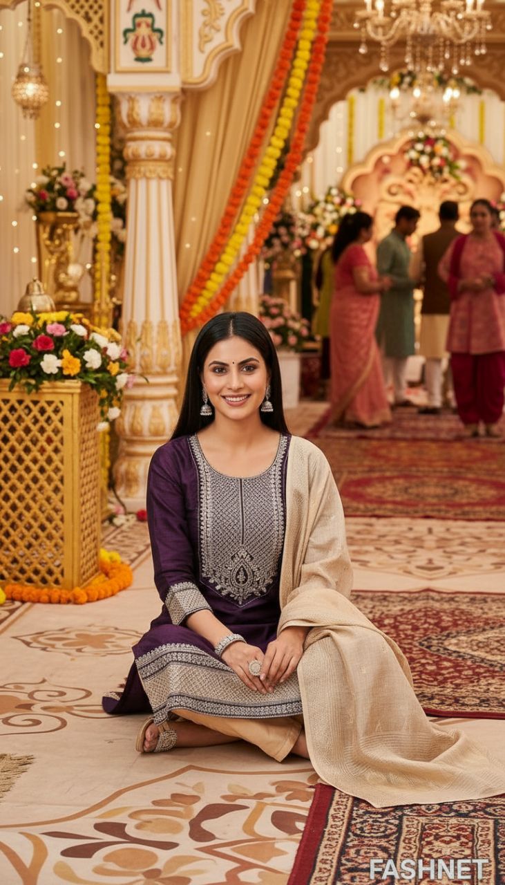 Embroidered Silk Salwar Suit Set view 4