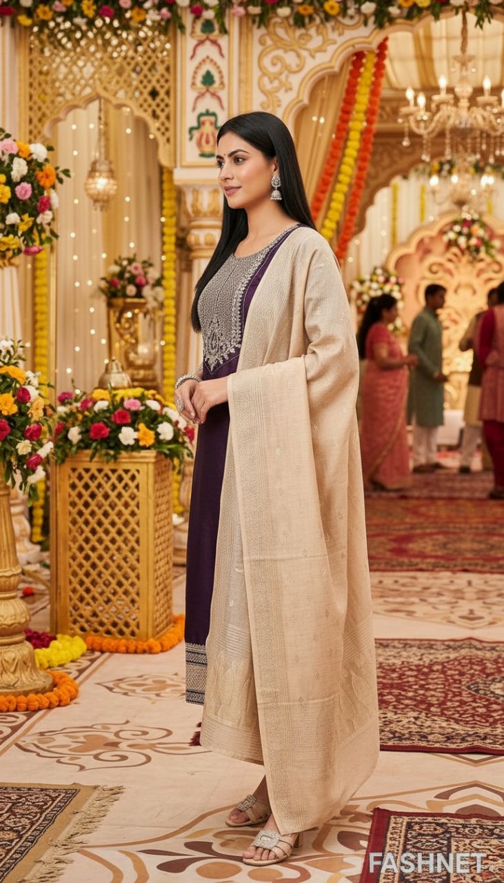 Embroidered Silk Salwar Suit Set view 6