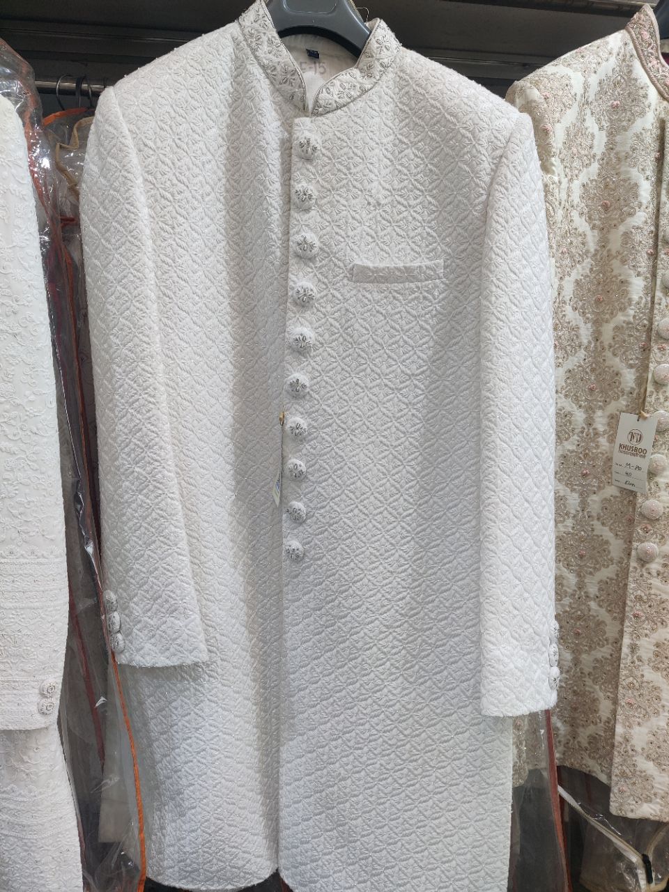 White Embroidered Sherwani view 2
