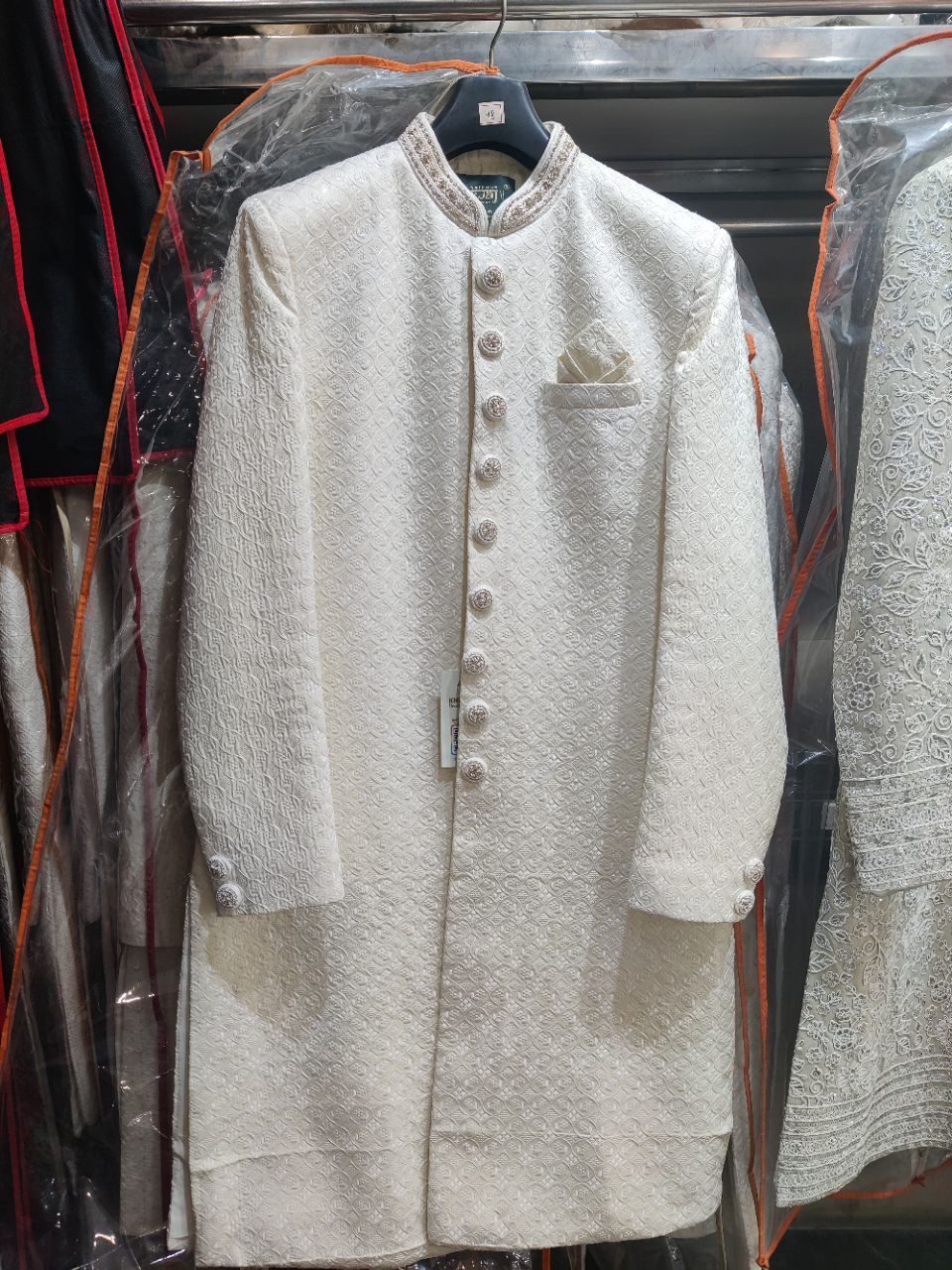 Embroidered Off-White Sherwani view 2