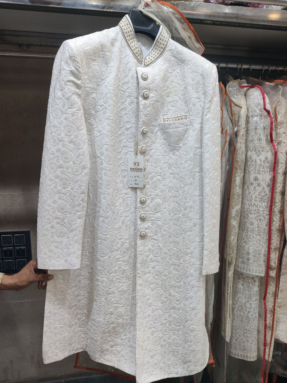 Embroidered White Sherwani view 2