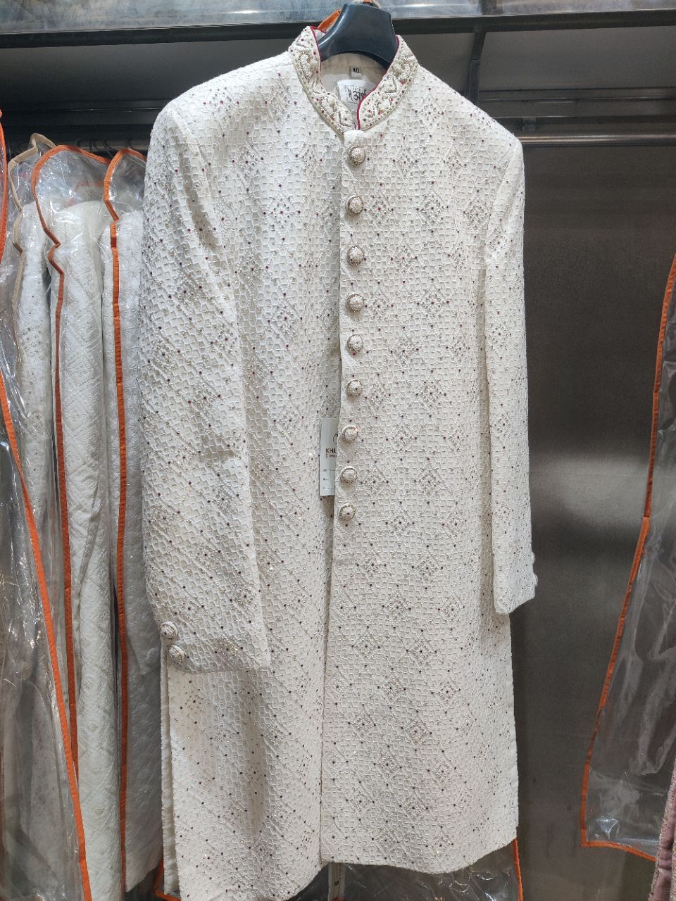 Embroidered White Sherwani view 2