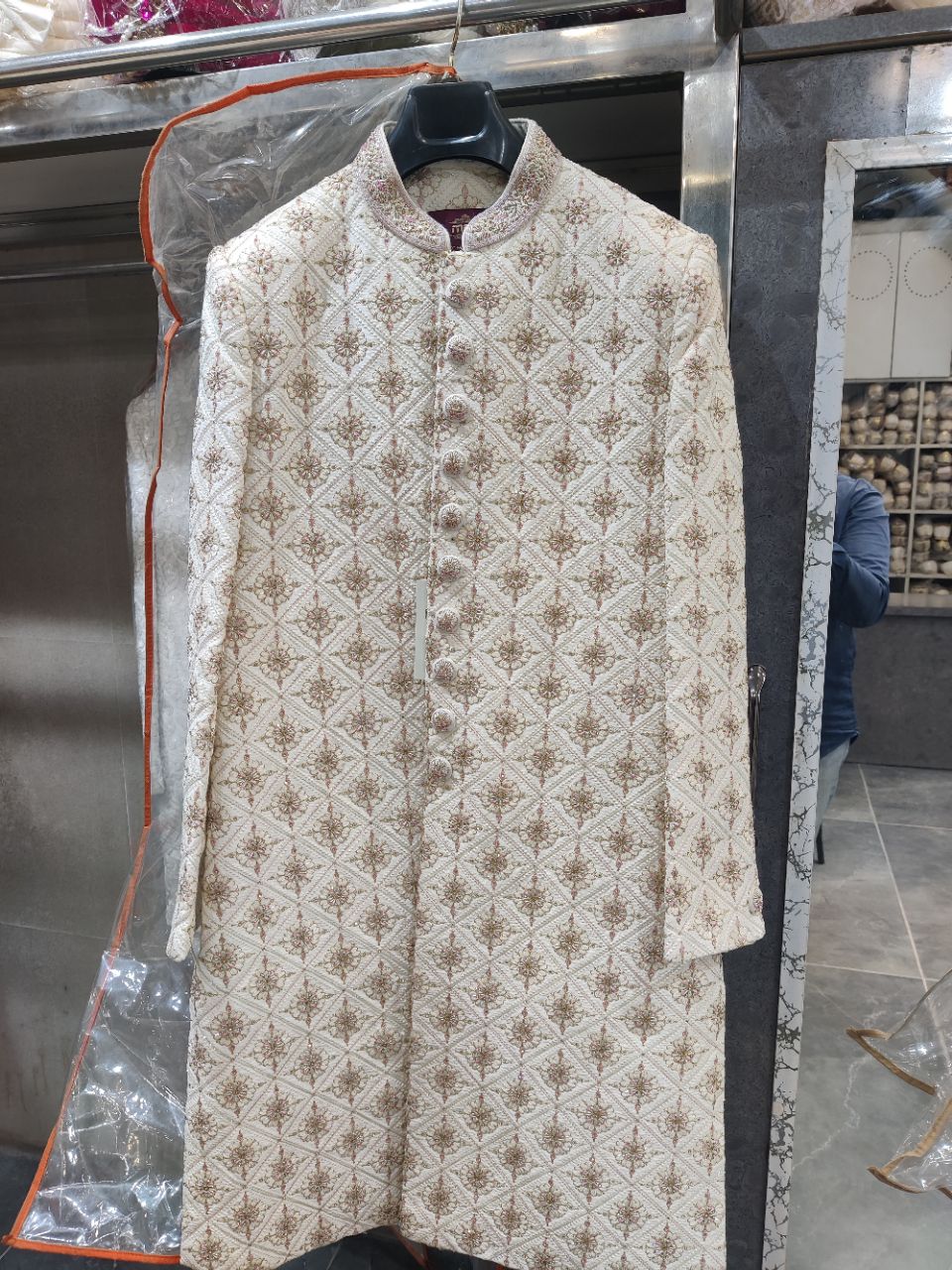 Embroidered Off-White Sherwani view 2
