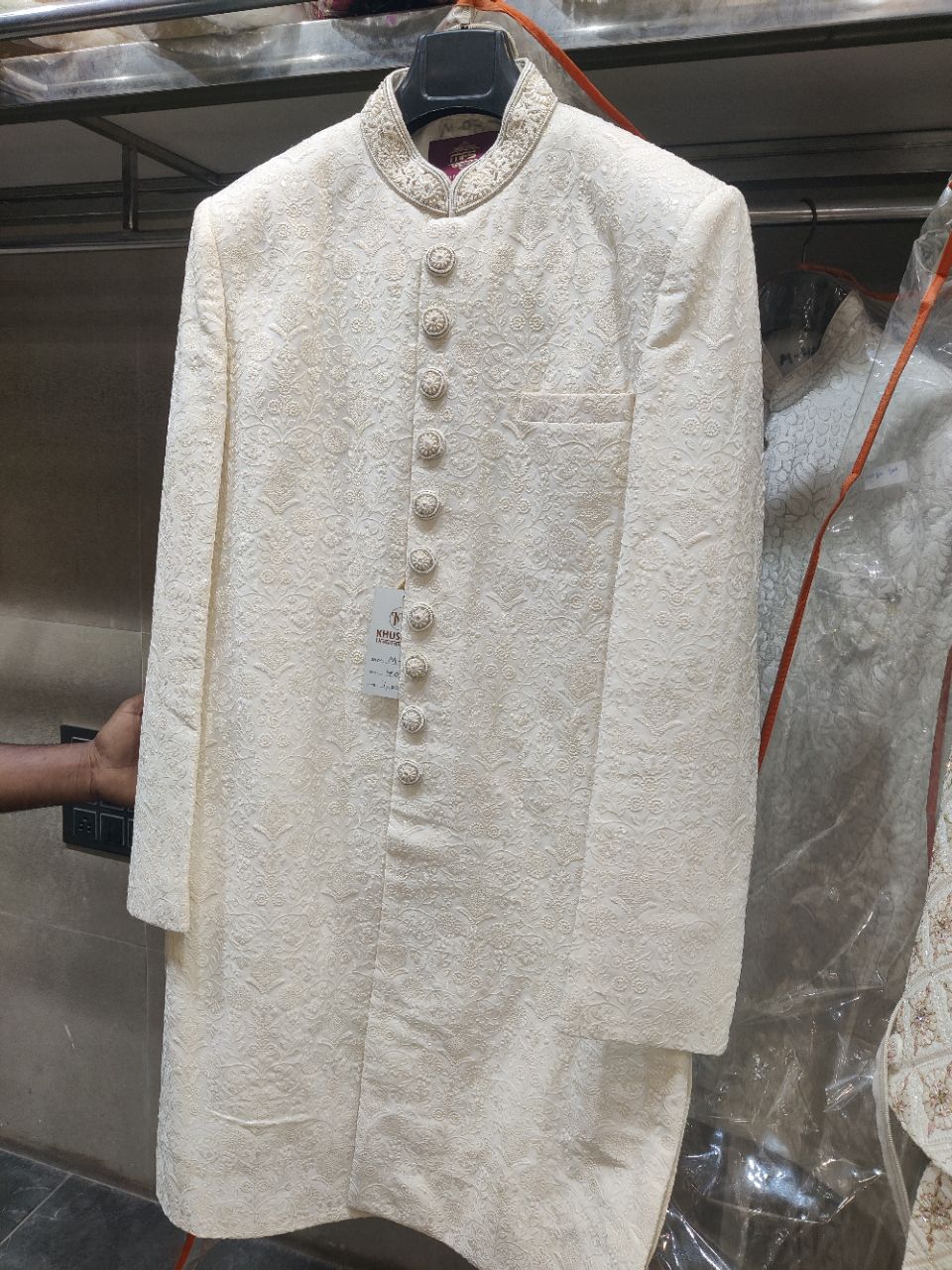 Embroidered Cream Sherwani view 2