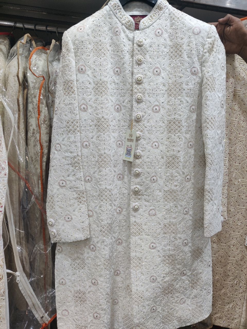 Embroidered White Sherwani view 2