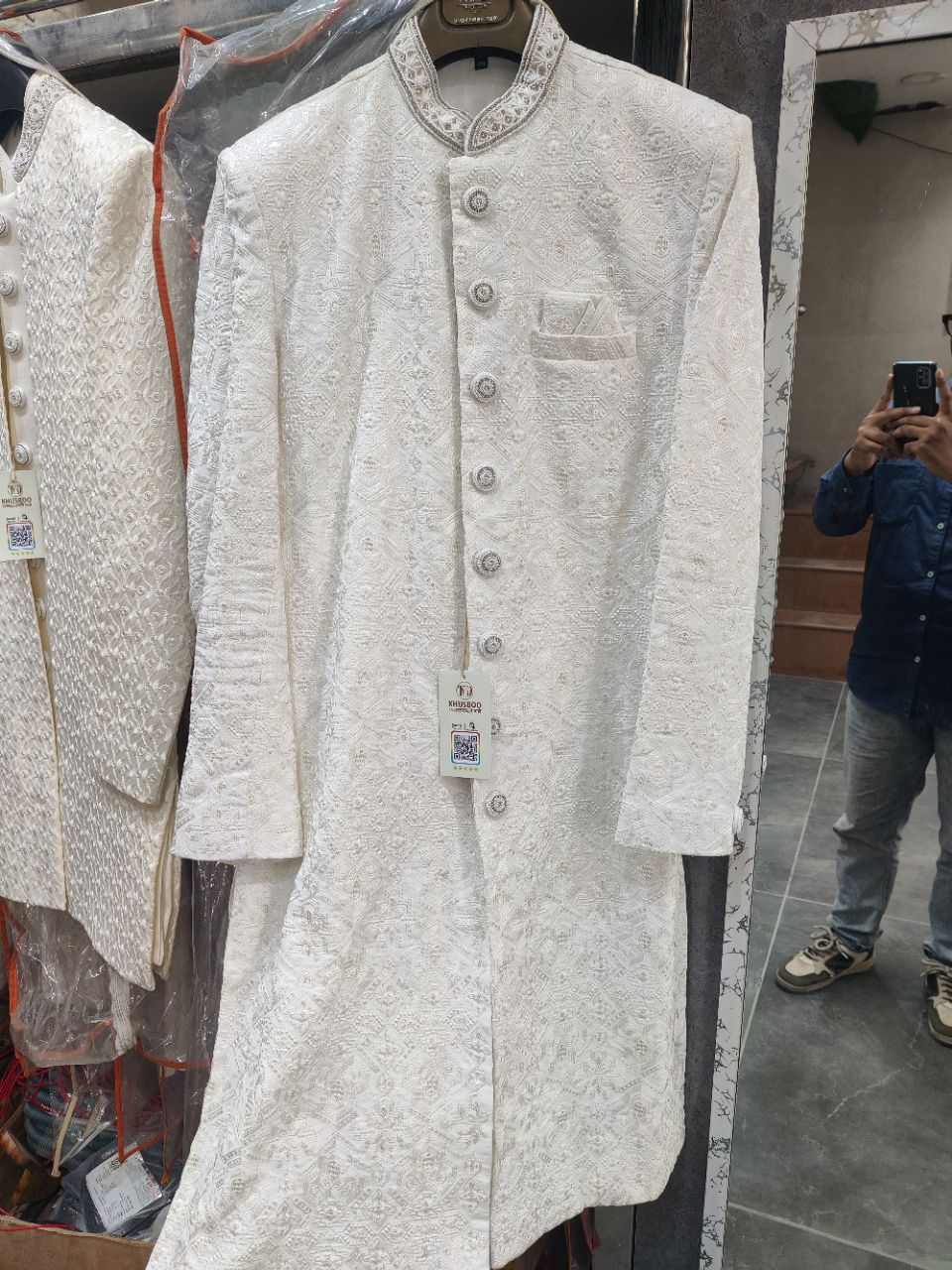 Embroidered White Sherwani view 2