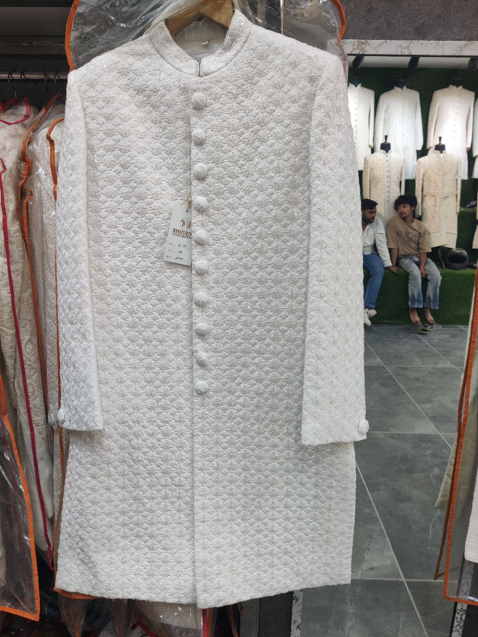 White Embroidered Sherwani view 2