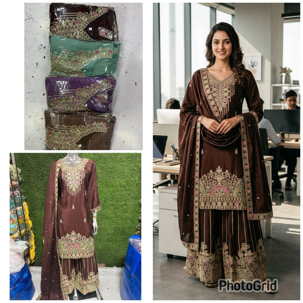 Embroidered Brown Anarkali Suit