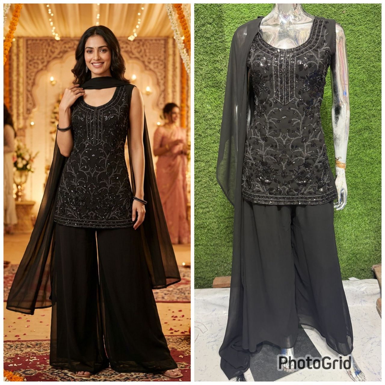 Black Embroidered Tunic Set