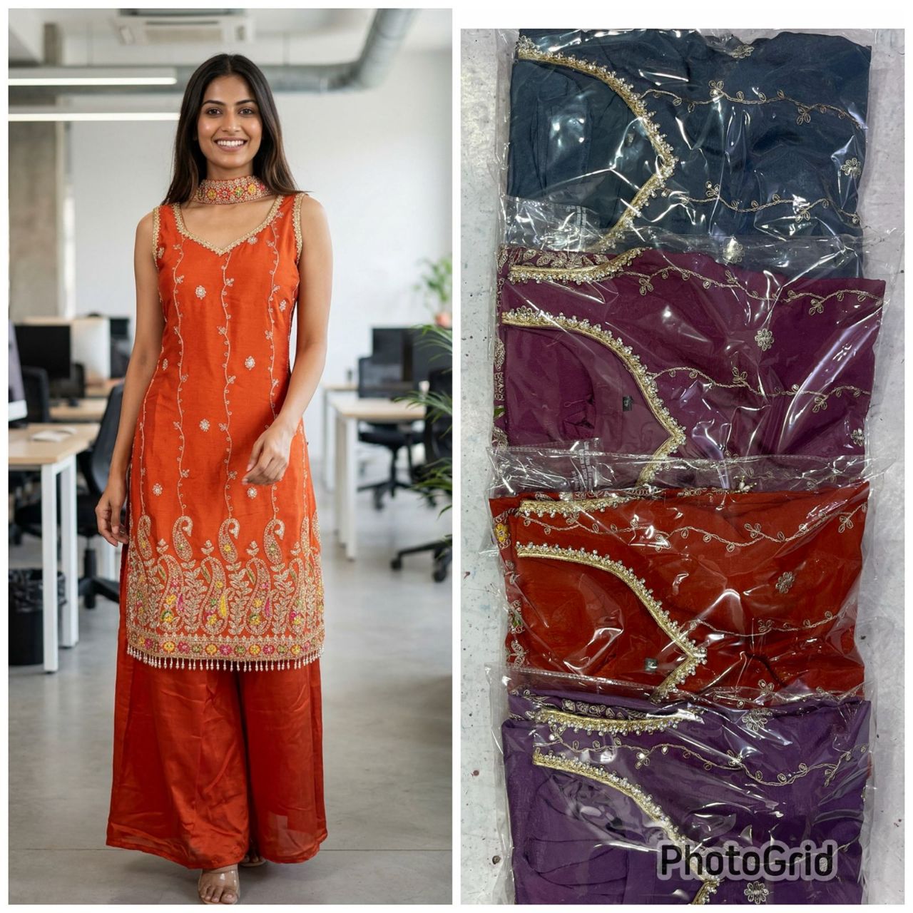 Embroidered Orange Anarkali Suit