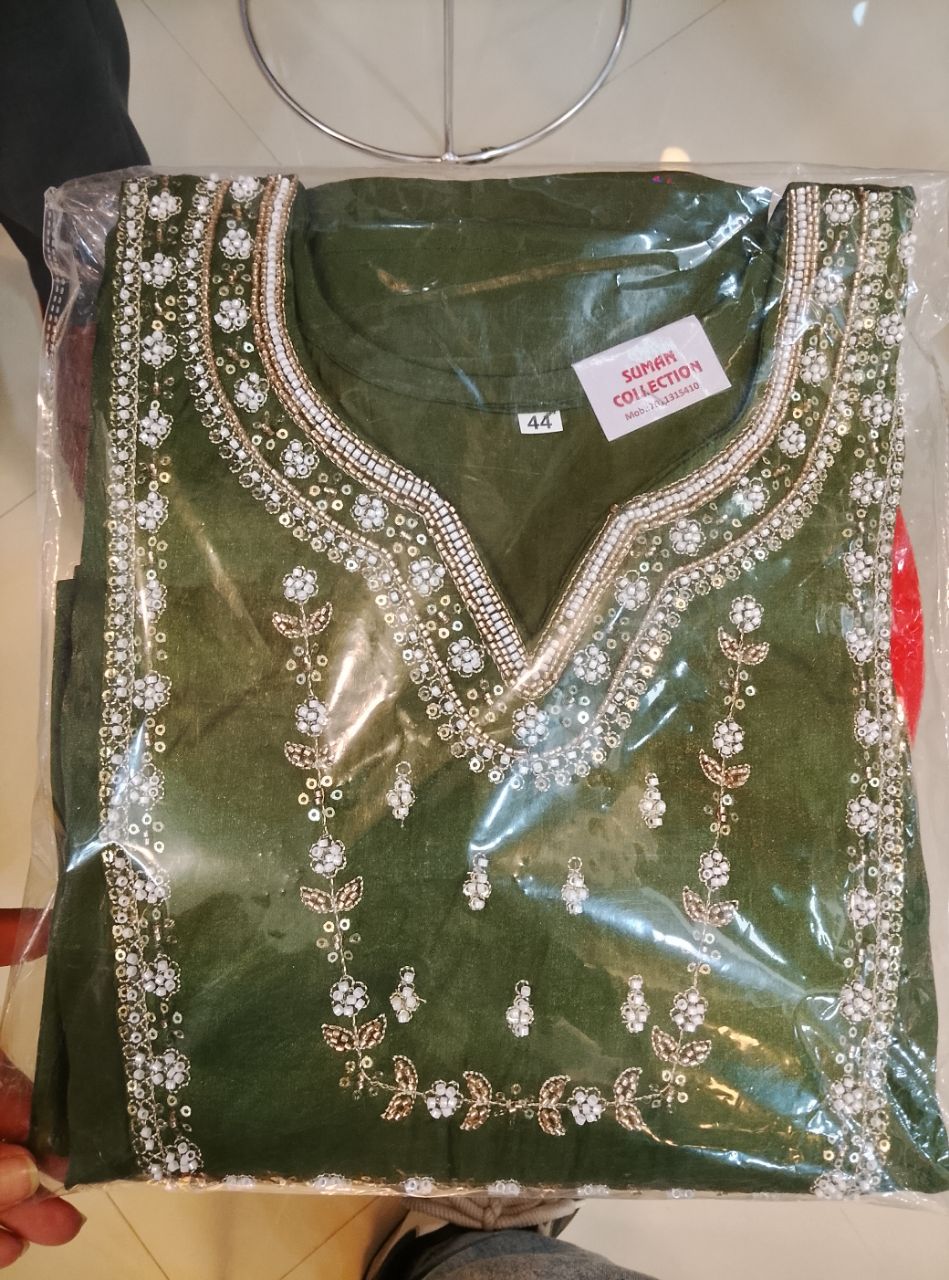 Embroidered Green Kurta