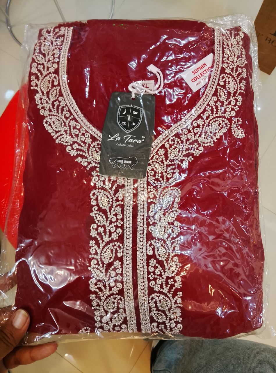 La Tana Red Embroidered Kurta