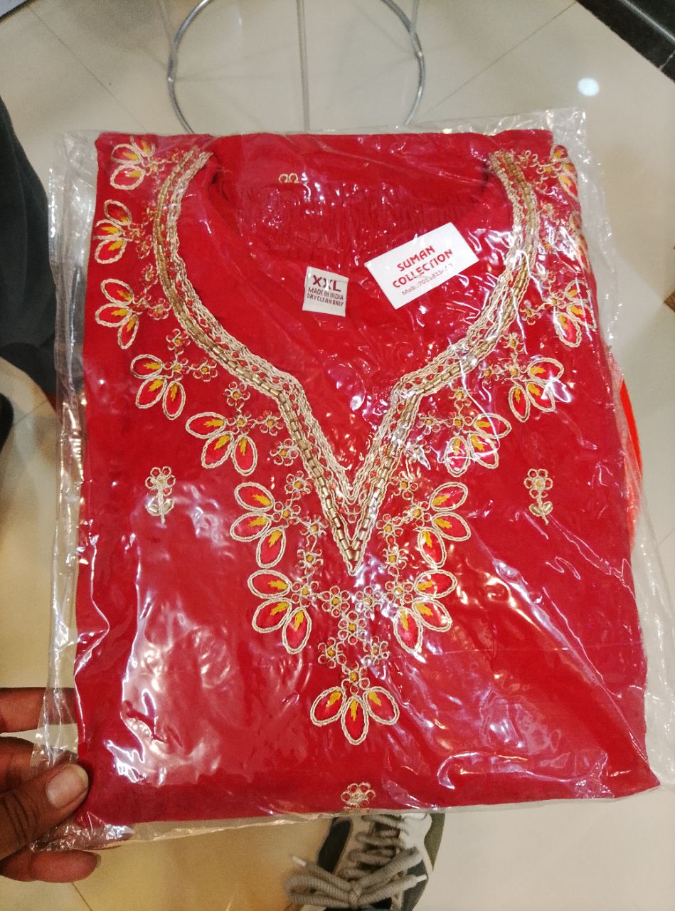 Red Embroidered Kurta
