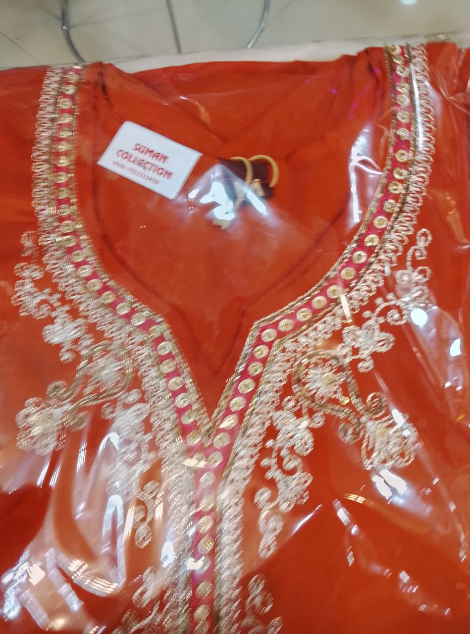 Embroidered Orange Kurta