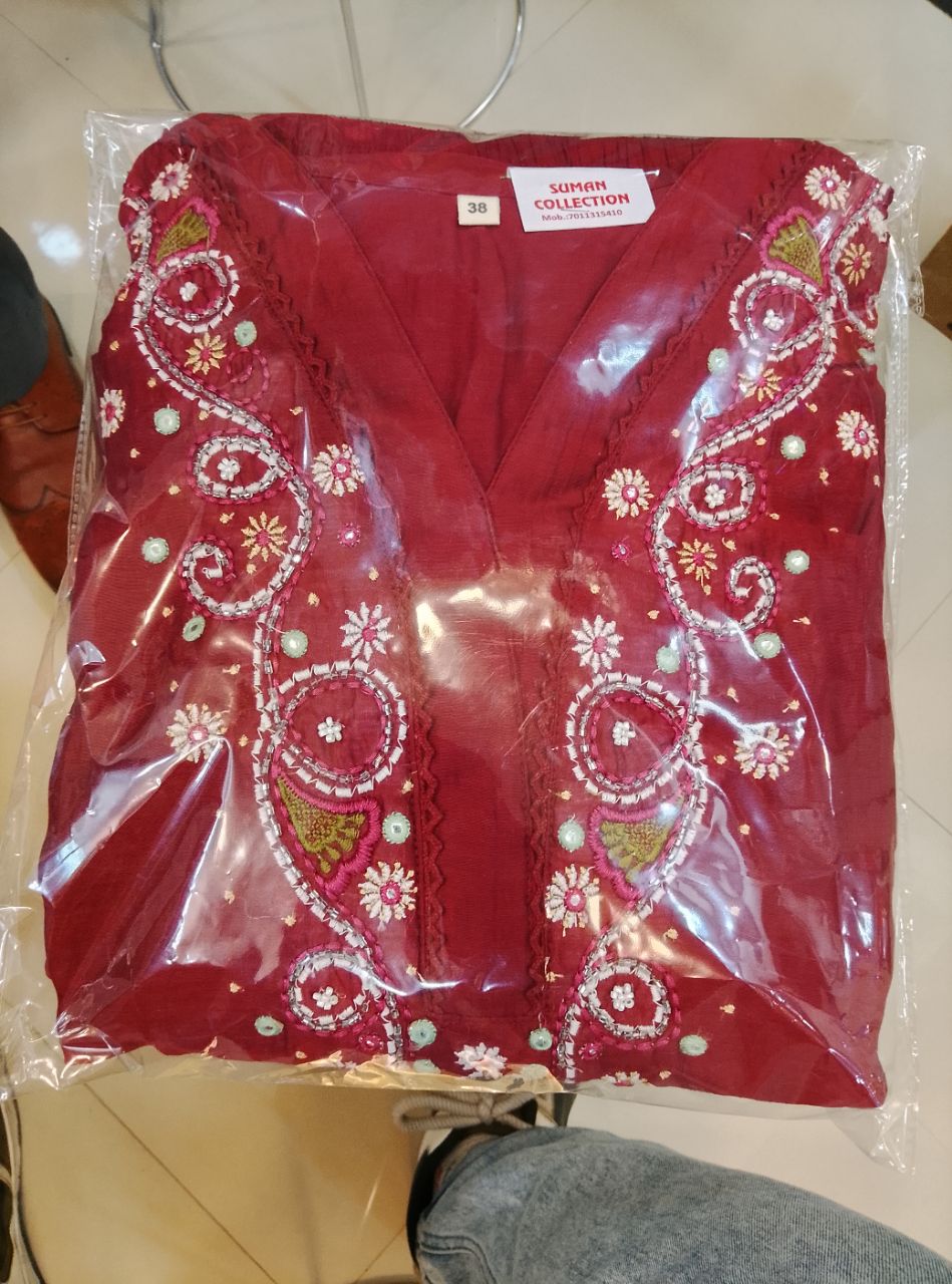 Embroidered Red Kurta