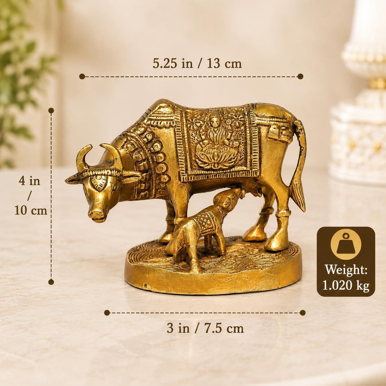 Brass Cow and Calf Figurine