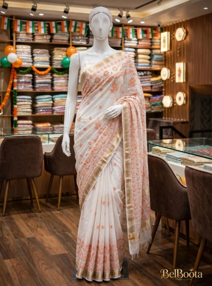 Chikankari Floral Viscose Saree view 3