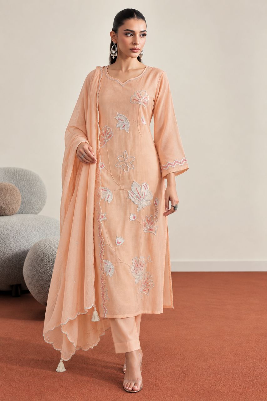 XL Pastel Pink Chanderi With Bead Sequin Work Straight Kurta view 2