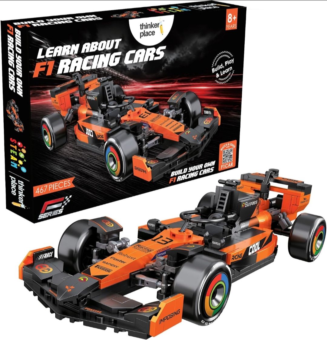 Thinker Place F1 Race Car Building Block Toy Set for 7+ (467 Pcs)
Racing Car Construction Toy for Kids Age 7+ | STEM Learning Toy | Creative DIY Model Kit for Gifting Boys & Girls