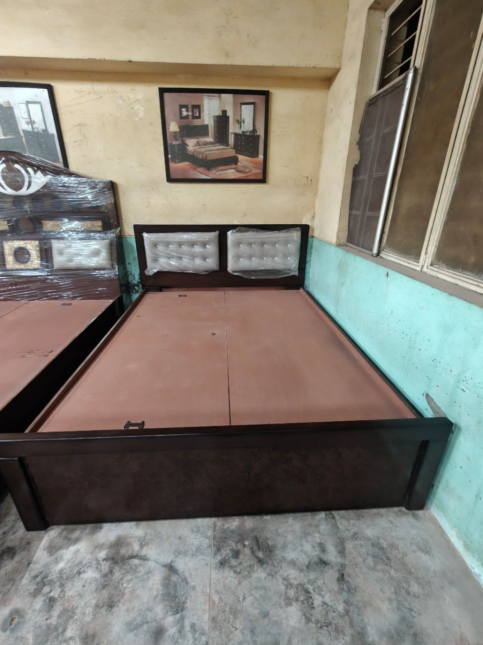 Elegant Wooden Bed with Upholstered Headboard