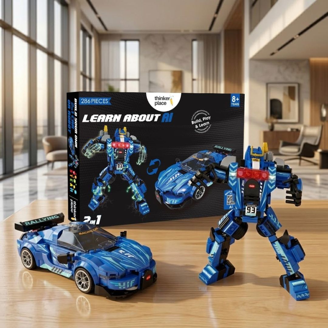 Thinker Place 286 PCS 2-in-1 Transforming Building Blocks Tidal Rage Shark
AI STEM Construction Racing Toy for Kids view 3