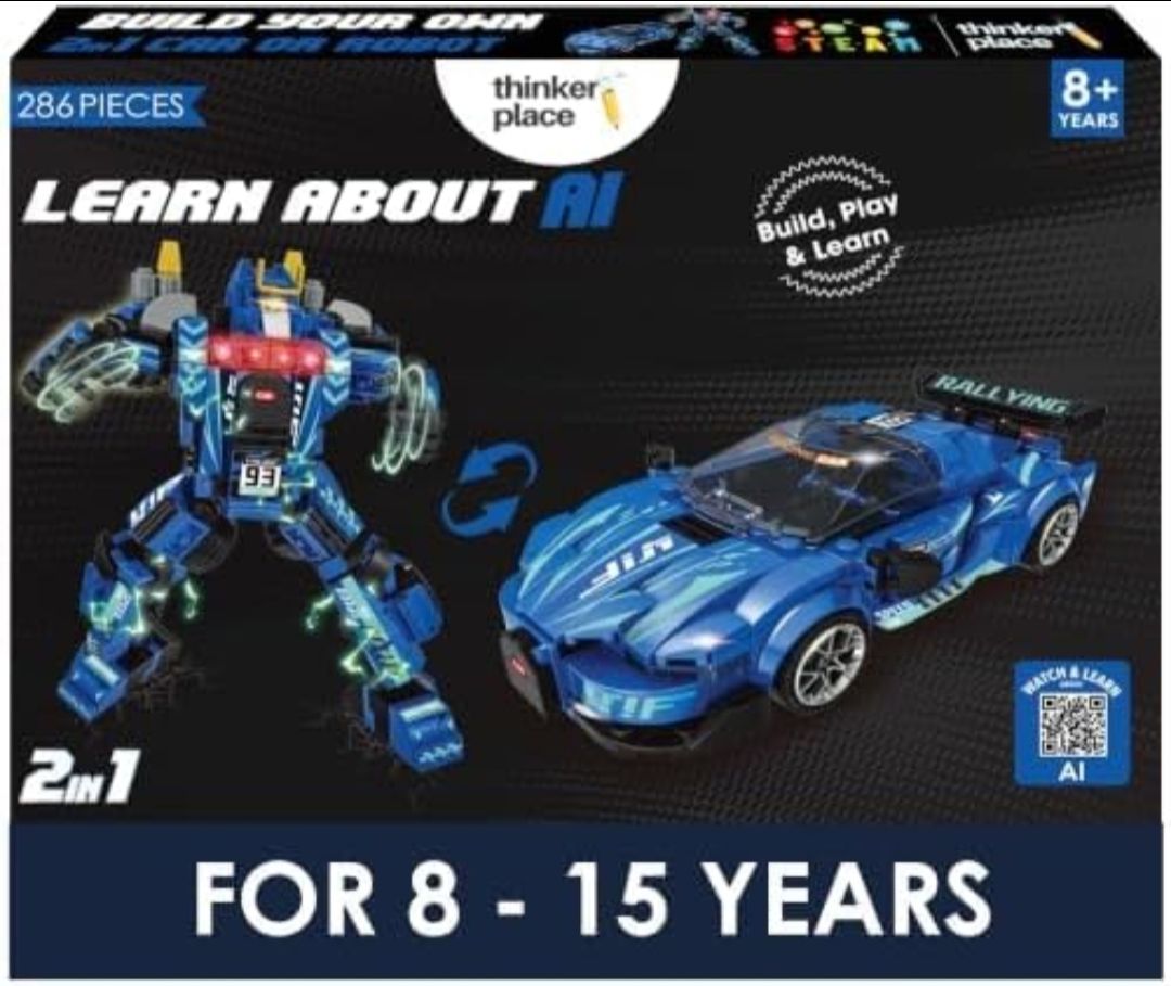 Thinker Place 286 PCS 2-in-1 Transforming Building Blocks Tidal Rage Shark
AI STEM Construction Racing Toy for Kids view 5