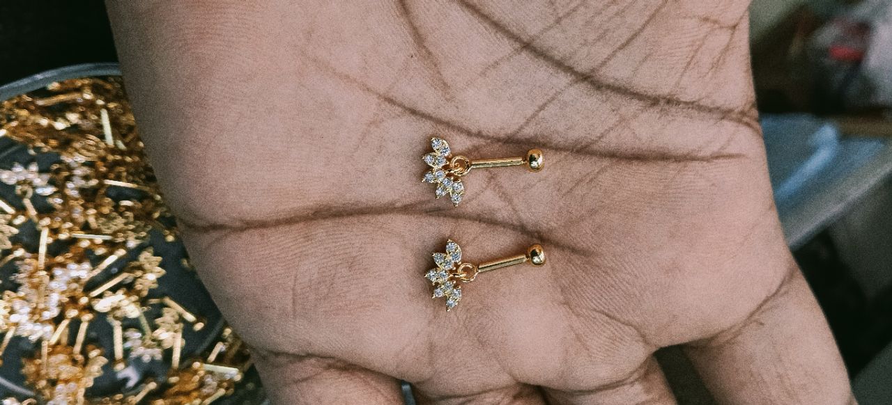 Gold Flower Earrings view 2