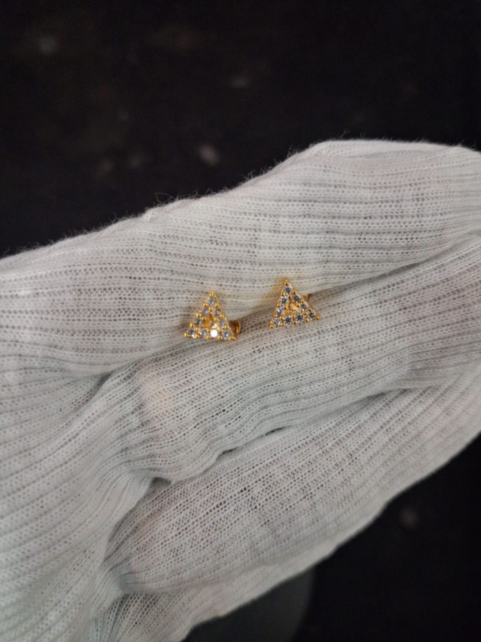 Gold Triangle Earrings view 2