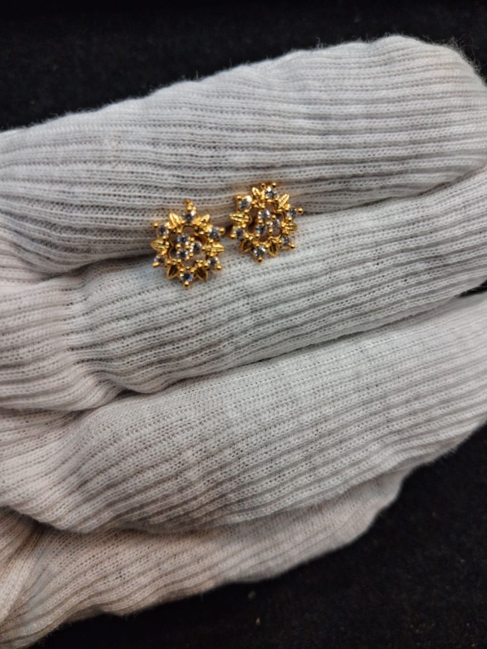 Gold Floral Stud Earrings view 2