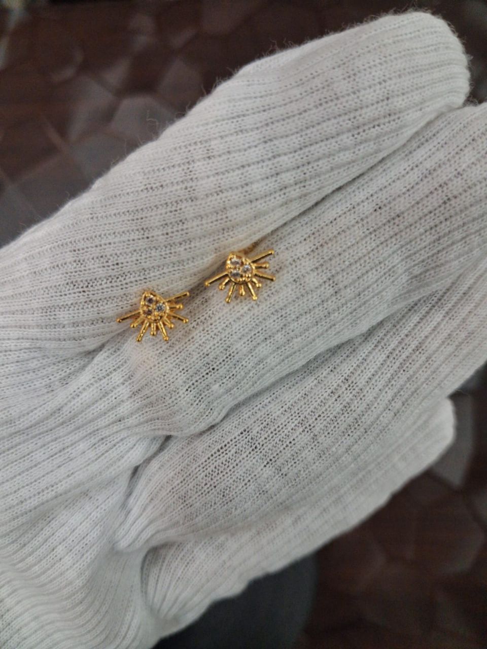 Gold Sunburst Stud Earrings view 2