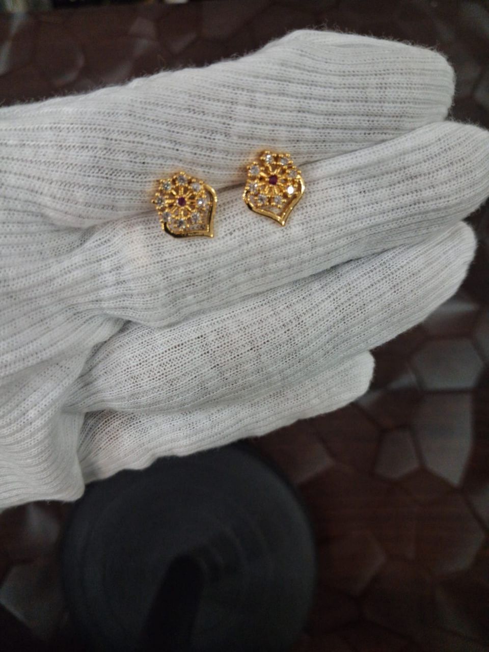 Gold Flower Stud Earrings view 2
