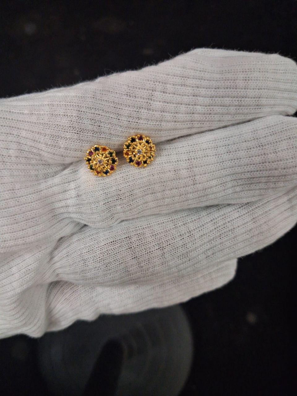 Gold and Gemstone Stud Earrings view 2
