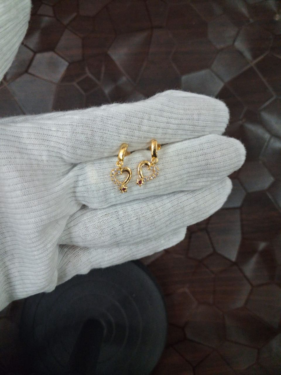 Gold Earrings with Ruby Accent view 2