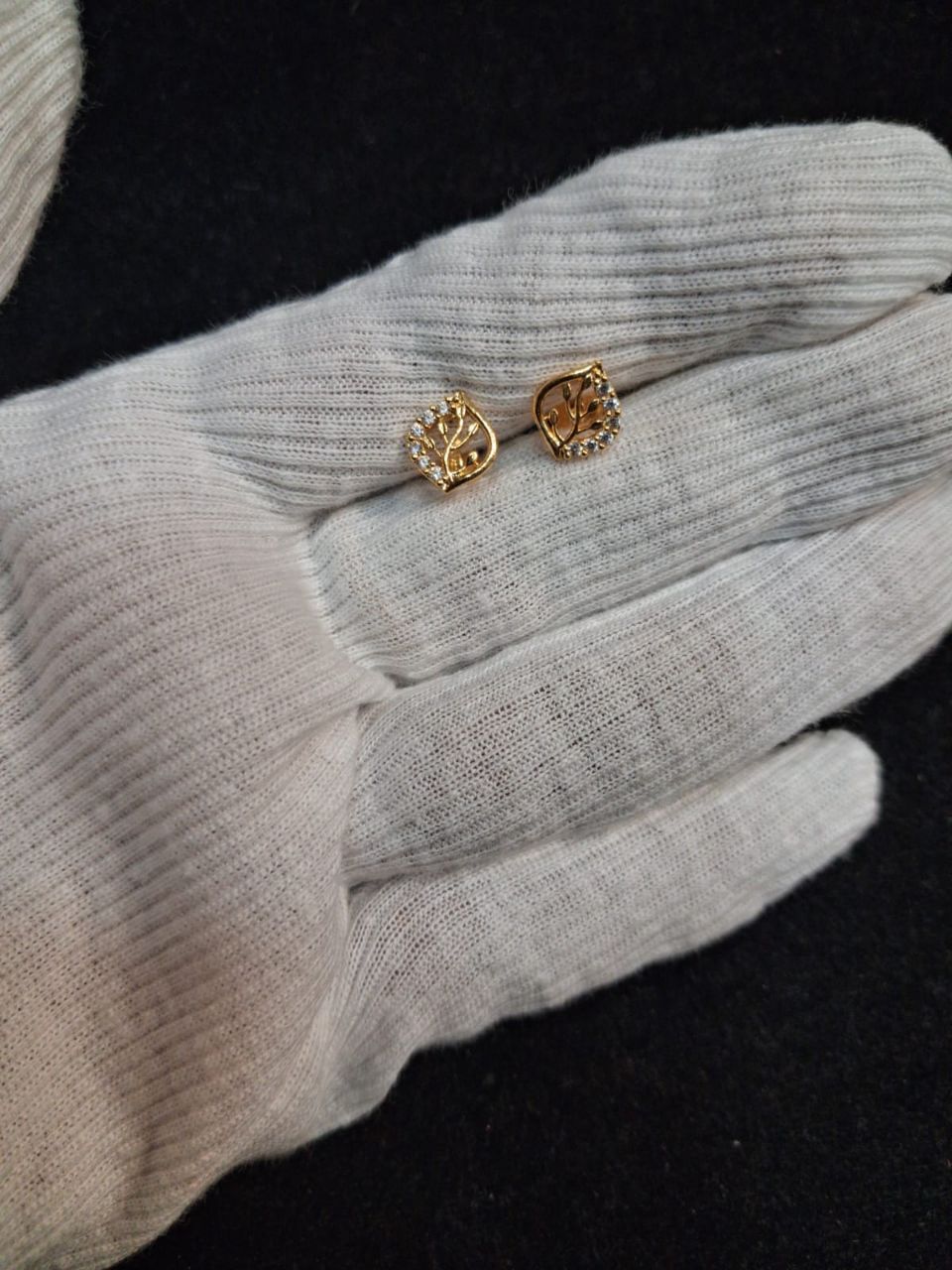 Gold Leaf Design Stud Earrings view 2