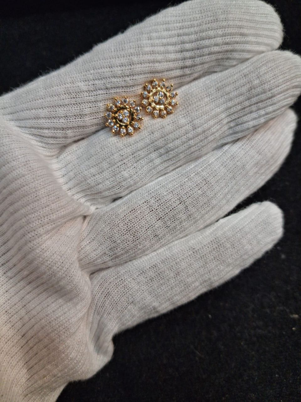 Designer Gold Flower Stud Earrings view 2