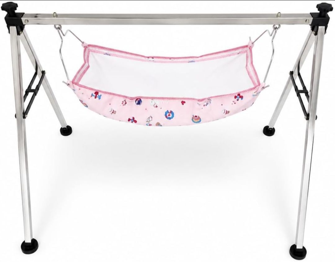 Swing Cradle, Foldable Jhula for New Born with Strong Stainless Steel Frame & Soft Cradle Cloth, Portable Palna for Home & Trave view 6