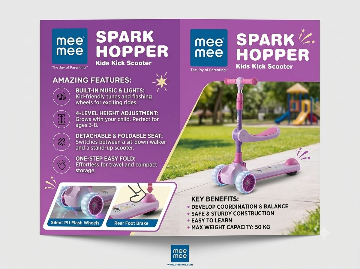 Mee Mee Spark Hopper 2-in-1 Kids Kick Scooter Pink view 3