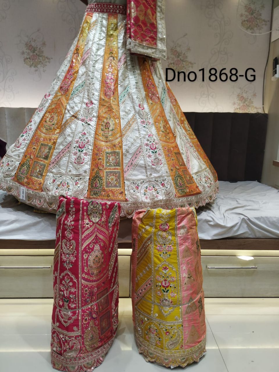 Multicolored Panelled Banarasi Lehenga view 2