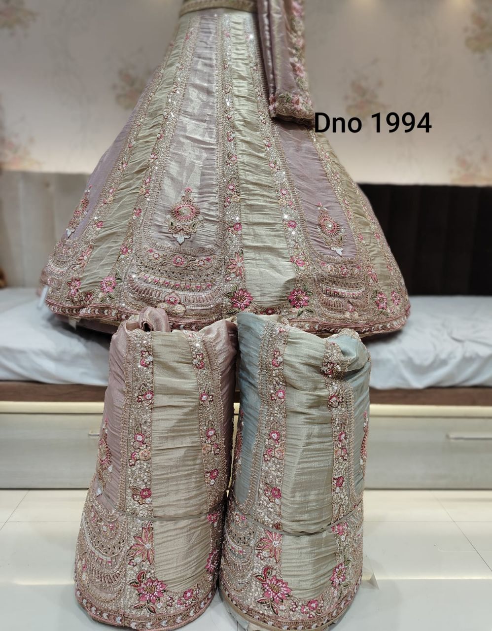 Mauve-Gold Banarasi Rajwadi Lehenga view 2