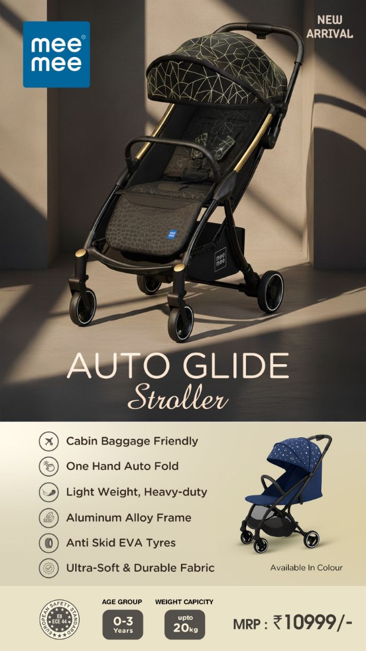 MeeMee Auto Glide Baby Stroller with One-Button Auto Fold, Anti-Tip C-Arc Frame Pram (3, Navy Blue) view 6